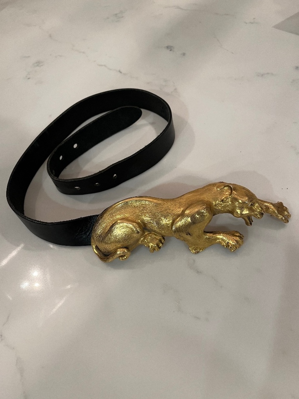 Christopher Ross Vintage 1980s Panther Belt Buckle 24K Gold Plated